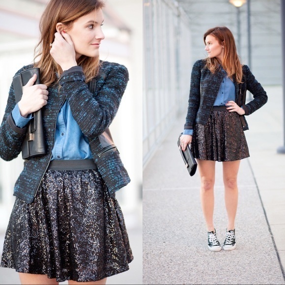 Rebecca Taylor Leather Trim Tweed Moto Jacket - Picture 1 of 4